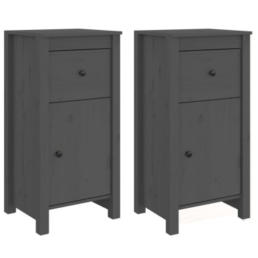 vidaXL Συρταριέρες 2 τεμ. Γκρι 40x35x80cm από Μασίφ Ξύλο Πεύκου