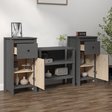vidaXL Συρταριέρες 2 τεμ. Γκρι 40x35x80cm από Μασίφ Ξύλο Πεύκου