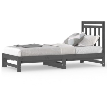 vidaXL Καναπές Κρεβάτι Συρόμενος Γκρι 2x(90x200) εκ. Μασίφ Ξύλο Πεύκου