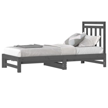 vidaXL Καναπές Κρεβάτι Συρόμενος Γκρι 2x(90x200) εκ. Μασίφ Ξύλο Πεύκου