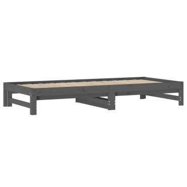 vidaXL Καναπές Κρεβάτι Συρόμενος Γκρι 2x(90x200) εκ. Μασίφ Ξύλο Πεύκου