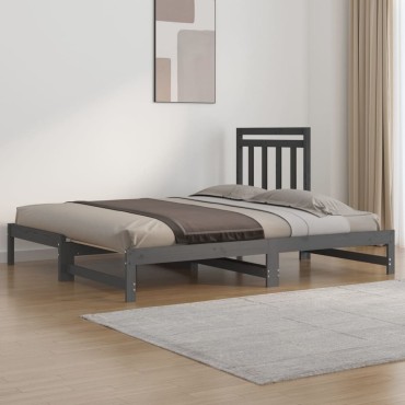 vidaXL Καναπές Κρεβάτι Συρόμενος Γκρι 2x(90x200) εκ. Μασίφ Ξύλο Πεύκου
