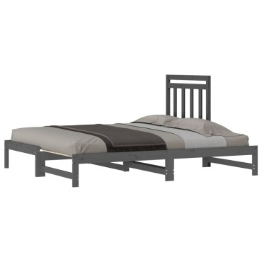 vidaXL Καναπές Κρεβάτι Συρόμενος Γκρι 2x(90x200) εκ. Μασίφ Ξύλο Πεύκου