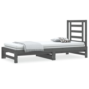 vidaXL Καναπές Κρεβάτι Συρόμενος Γκρι 2x(90x200) εκ. Μασίφ Ξύλο Πεύκου