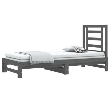 vidaXL Καναπές Κρεβάτι Συρόμενος Γκρι 2x(90x200) εκ. Μασίφ Ξύλο Πεύκου