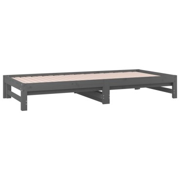 vidaXL Καναπές Κρεβάτι Συρόμενος Γκρι 2x(90x200) εκ. Μασίφ Ξύλο Πεύκου