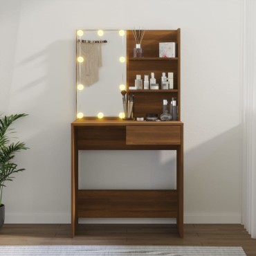 vidaXL Μπουντουάρ με LED Καφέ Δρυς 74,5x40x141cm 1 τεμ.