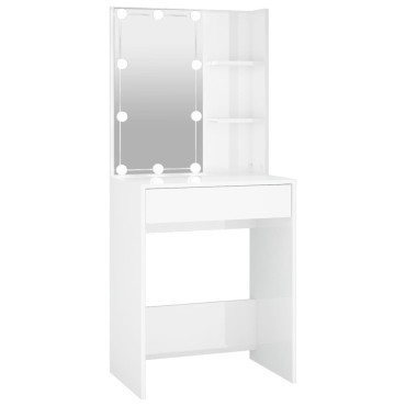 vidaXL Μπουντουάρ με LED Γυαλιστερό Λευκό 60x40x140cm