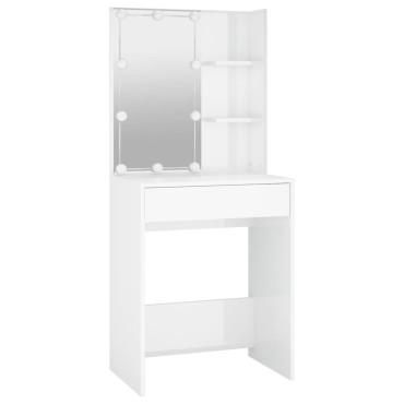 vidaXL Μπουντουάρ με LED Γυαλιστερό Λευκό 60x40x140cm