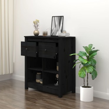vidaXL Συρταριέρα Μαύρος 70x35x80cm από Μασίφ Ξύλο Πεύκου 1 τεμ.
