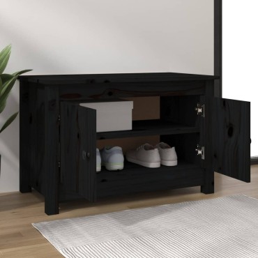 vidaXL Παπουτσοθήκη Μαύρη 70x38x45,5cm από Μασίφ Ξύλο Πεύκου