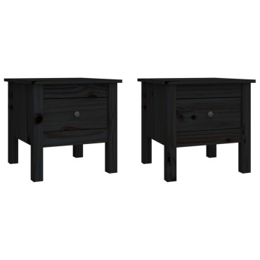vidaXL Βοηθητικά Τραπέζια 2 τεμ. Μαύρος 40x40x39cm Μασίφ Ξύλο Πεύκου