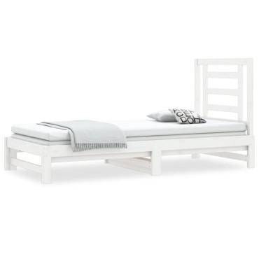 vidaXL Καναπές Κρεβάτι Συρόμενος Λευκός 2x(90x190)cm από Μασίφ Πεύκο 1 τεμ. - Μονό