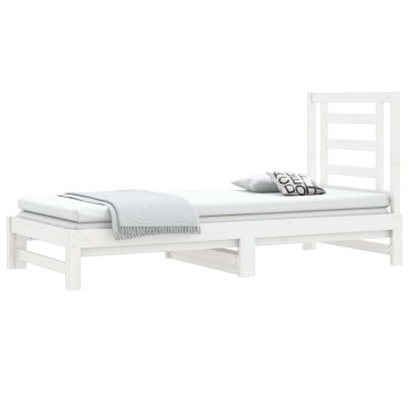 vidaXL Καναπές Κρεβάτι Συρόμενος Λευκός 2x(90x190)cm από Μασίφ Πεύκο 1 τεμ. - Μονό