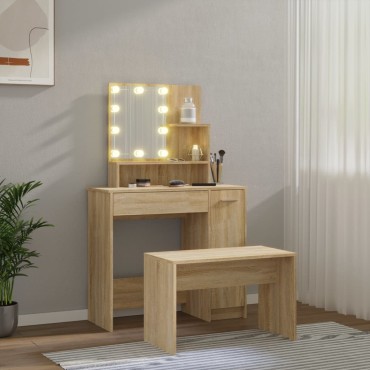vidaXL Μπουντουάρ Σετ με LED Sonoma Δρυς από Επεξεργασμένο Ξύλο 86,5x35x136cm 1 τεμ.