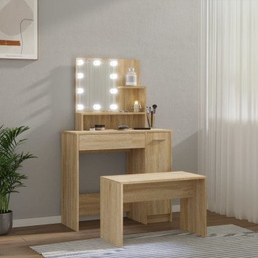 vidaXL Μπουντουάρ Σετ με LED Sonoma Δρυς από Επεξεργασμένο Ξύλο 86,5x35x136cm 1 τεμ.