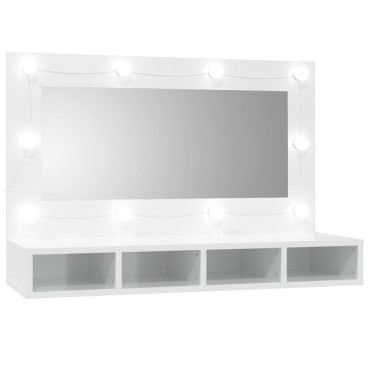 vidaXL Έπιπλο Καθρέπτη με LED Γυαλιστερό Λευκό 90x31,5x62cm 1 τεμ.