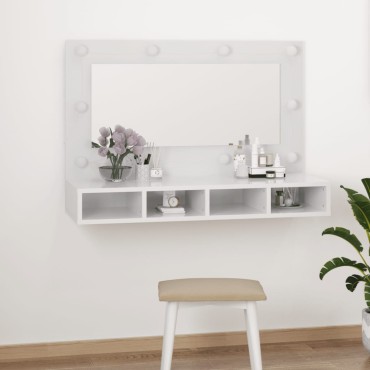 vidaXL Έπιπλο Καθρέπτη με LED Γυαλιστερό Λευκό 90x31,5x62cm 1 τεμ.