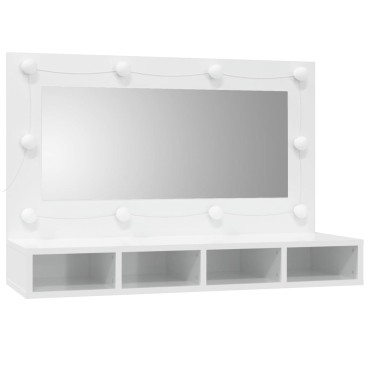 vidaXL Έπιπλο Καθρέπτη με LED Γυαλιστερό Λευκό 90x31,5x62cm 1 τεμ.