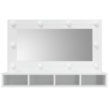 vidaXL Έπιπλο Καθρέπτη με LED Γυαλιστερό Λευκό 90x31,5x62cm 1 τεμ.