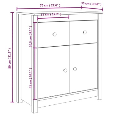 vidaXL Συρταριέρα Λευκή 70x35x80cm από Μασίφ Ξύλο Πεύκου 1 τεμ.