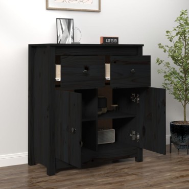 vidaXL Συρταριέρα Μαύρος 70x35x80cm από Μασίφ Ξύλο Πεύκου 1 τεμ.