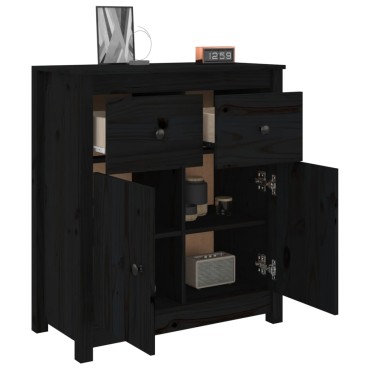 vidaXL Συρταριέρα Μαύρος 70x35x80cm από Μασίφ Ξύλο Πεύκου 1 τεμ.