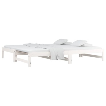 vidaXL Καναπές Κρεβάτι Συρόμενος Λευκός 2x(90x190)cm από Μασίφ Πεύκο 1 τεμ. - Μονό