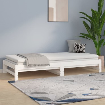 vidaXL Καναπές Κρεβάτι Συρόμενος Λευκός 2x(90x190)cm από Μασίφ Πεύκο 1 τεμ. - Μονό