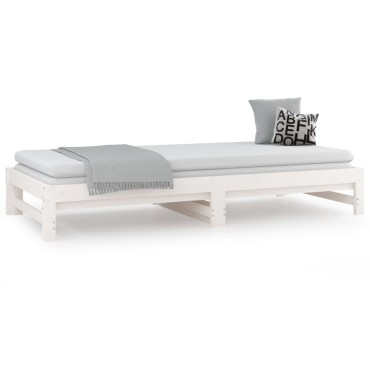 vidaXL Καναπές Κρεβάτι Συρόμενος Λευκός 2x(90x190)cm από Μασίφ Πεύκο 1 τεμ. - Μονό