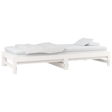 vidaXL Καναπές Κρεβάτι Συρόμενος Λευκός 2x(90x190)cm από Μασίφ Πεύκο 1 τεμ. - Μονό