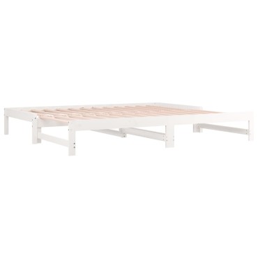 vidaXL Καναπές Κρεβάτι Συρόμενος Λευκός 2x(90x190)cm από Μασίφ Πεύκο 1 τεμ. - Μονό