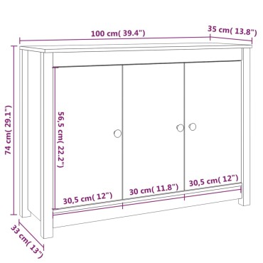 vidaXL Ντουλάπι Λευκό 100x35x74cm από Μασίφ Ξύλο Πεύκου 1 τεμ.