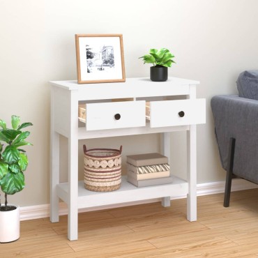 vidaXL Τραπέζι Κονσόλα Λευκό 75x35x75cm από Μασίφ Ξύλο Πεύκου 1 τεμ.