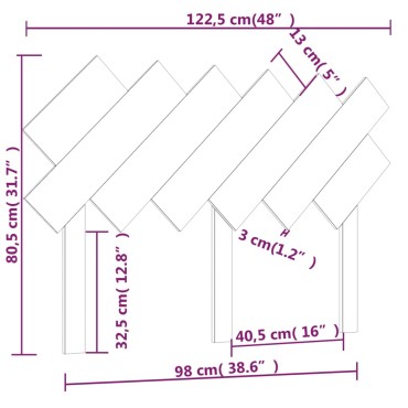vidaXL Κεφαλάρι Κρεβατιού Μαύρο 122,5x3x80,5cm Μασίφ Ξύλο Πεύκου 1 τεμ.