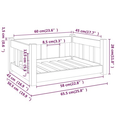 vidaXL Κρεβάτι Σκύλου Μαύρο 65,5 x 50,5 x 28 εκ. από Μασίφ Ξύλο Πεύκου