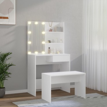 vidaXL Μπουντουάρ Σετ με LED Λευκό από Επεξεργασμένο Ξύλο 74,5x40x141cm 1 τεμ.