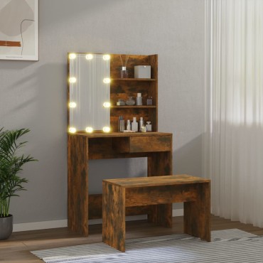 vidaXL Μπουντουάρ Σετ με LED Καπνιστή δρυς από Επεξεργασμένο Ξύλο 74,5x40x141cm 1 τεμ.