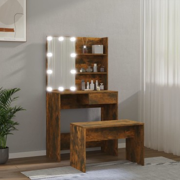 vidaXL Μπουντουάρ Σετ με LED Καπνιστή δρυς από Επεξεργασμένο Ξύλο 74,5x40x141cm 1 τεμ.