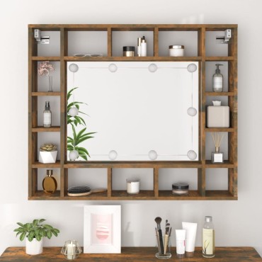 vidaXL Έπιπλο Καθρέπτη με LED Καπνιστή Δρυς 91x15x76,5cm 1 τεμ.