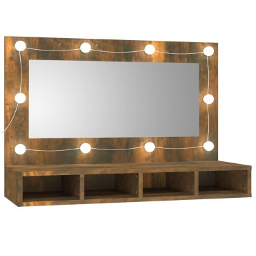 vidaXL Έπιπλο Καθρέπτη με LED Καπνιστή Δρυς 90x31,5x62cm 1 τεμ.