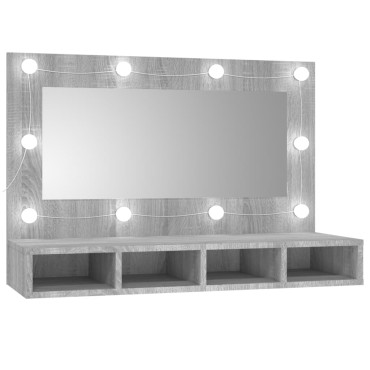 vidaXL Έπιπλο Καθρέπτη με LED Γκρι Sonoma 90x31,5x62cm 1 τεμ.