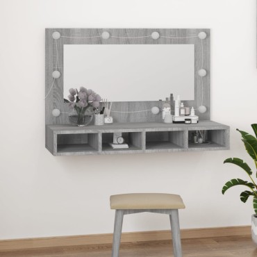 vidaXL Έπιπλο Καθρέπτη με LED Γκρι Sonoma 90x31,5x62cm 1 τεμ.