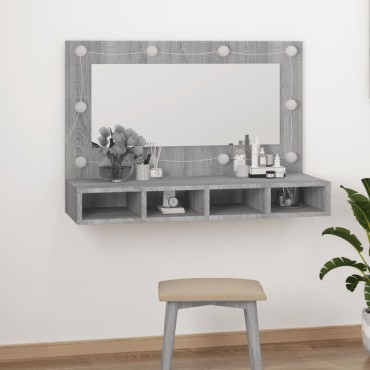vidaXL Έπιπλο Καθρέπτη με LED Γκρι Sonoma 90x31,5x62cm 1 τεμ.