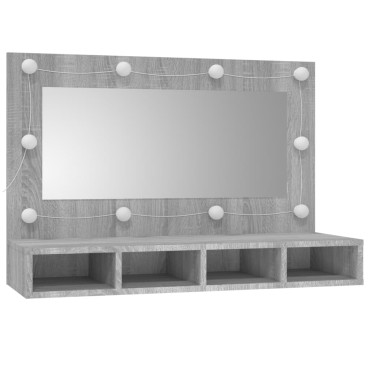 vidaXL Έπιπλο Καθρέπτη με LED Γκρι Sonoma 90x31,5x62cm 1 τεμ.