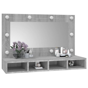 vidaXL Έπιπλο Καθρέπτη με LED Γκρι Sonoma 90x31,5x62cm 1 τεμ.