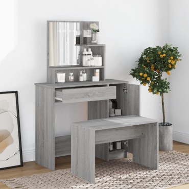 vidaXL Μπουντουάρ με Καθρέφτη Γκρι Sonoma 86,5x35x136cm 1 τεμ.