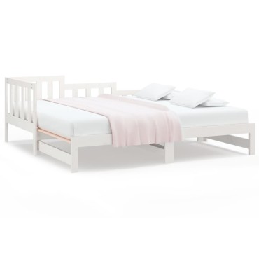 vidaXL Καναπές Κρεβάτι Συρόμενος Λευκός 2x(90x190)cm από Μασίφ Πεύκο 1 τεμ. - Μονό