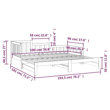 vidaXL Καναπές Κρεβάτι Συρόμενος Λευκός 2x(90x190)cm από Μασίφ Πεύκο 1 τεμ. - Μονό