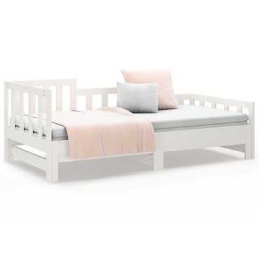 vidaXL Καναπές Κρεβάτι Συρόμενος Λευκός 2x(90x190)cm από Μασίφ Πεύκο 1 τεμ. - Μονό